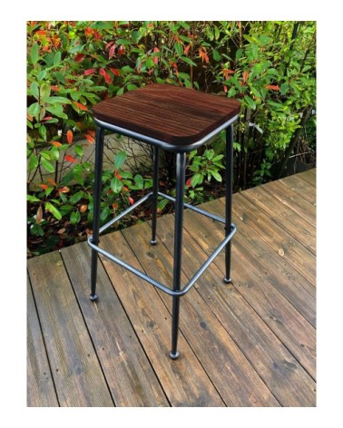 2 Tabourets en acier et bois foncé