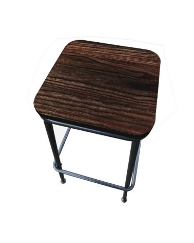 2 Tabourets en acier et bois foncé