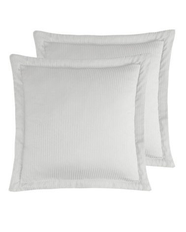 2 taies d'oreiller rayées en satin de coton Blanc 65x65 cm