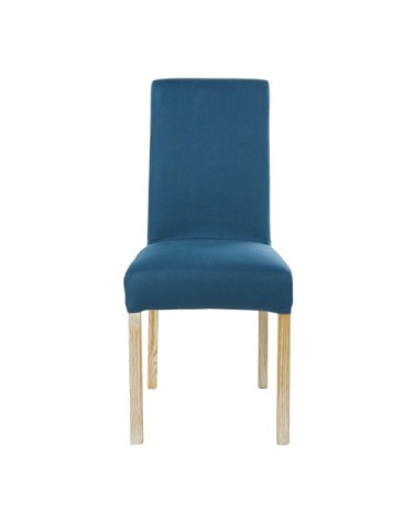 Housse de chaise en lin lavé bleu paon