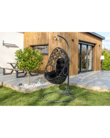 Balancelle de jardin en résine gris anthracite avec coussin noir