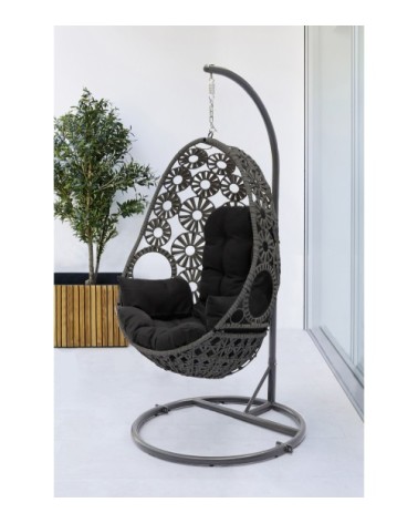 Balancelle de jardin en résine gris anthracite avec coussin noir