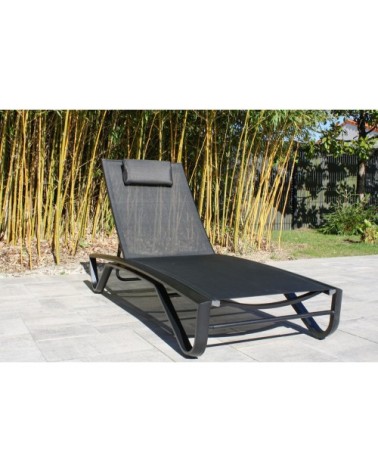 Bain de soleil en aluminium blanc et toile plastifiée noire