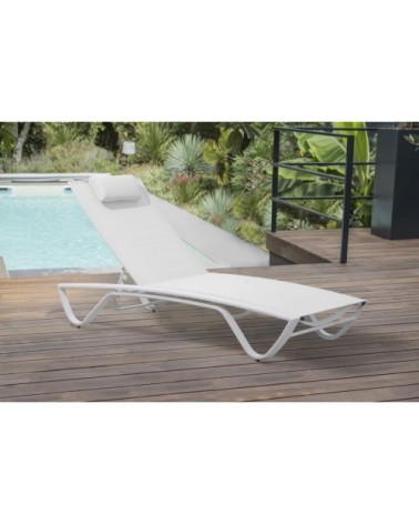 Bain de soleil en aluminium blanc et toile plastifiée blanche