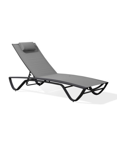 Bain de soleil en aluminium anthracite et toile plastifiée grise