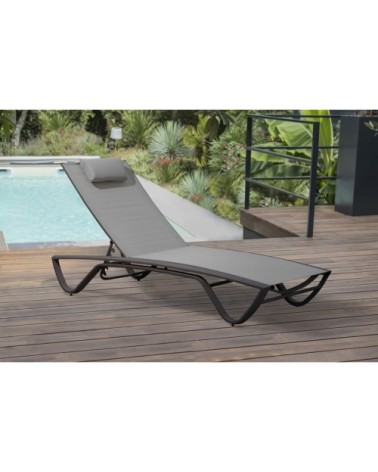 Bain de soleil en aluminium anthracite et toile plastifiée grise