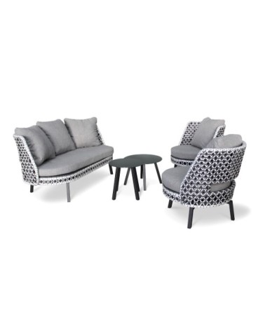 Salon de jardin 4 places fauteuils rotatives gris anthracite