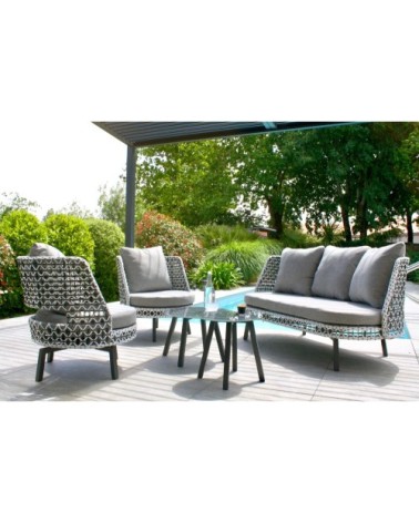 Salon de jardin 4 places fauteuils rotatives gris anthracite