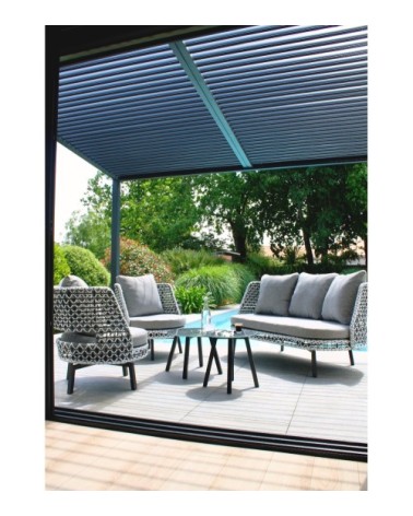 Salon de jardin 4 places fauteuils rotatives gris anthracite