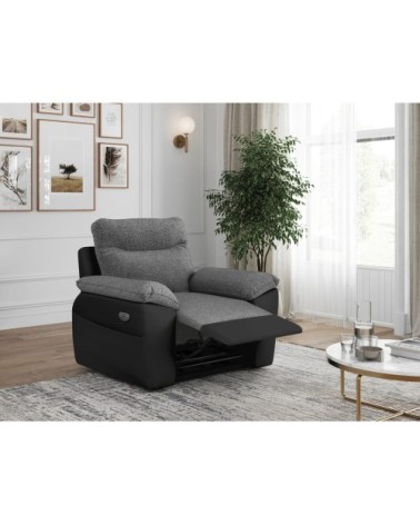 Fauteuil de relaxation électrique en tissu et simili - noir/gris