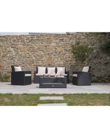 Salon de jardin 5 places en résine tressée noire