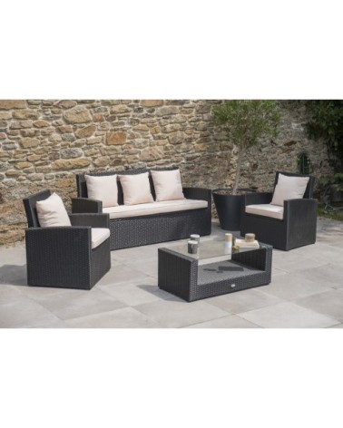 Salon de jardin 5 places en résine tressée noire