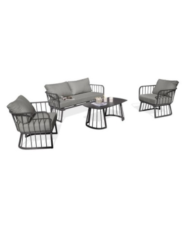 Salon de jardin 4 places en aluminium gris anthracite