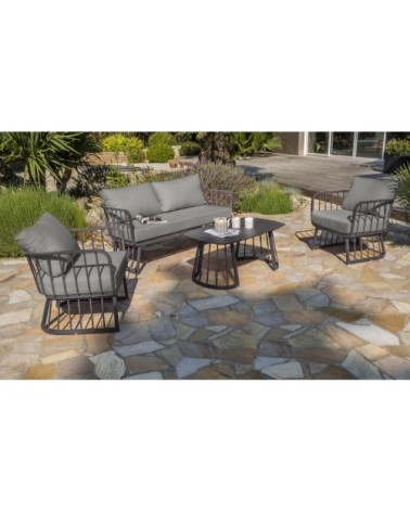 Salon de jardin 4 places en aluminium gris anthracite