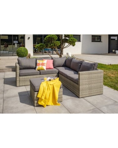 Salon de jardin 5 places en résine tressée grise
