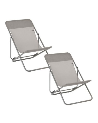 Lot de 2 transats jardin pliants multi-positions en acier gris