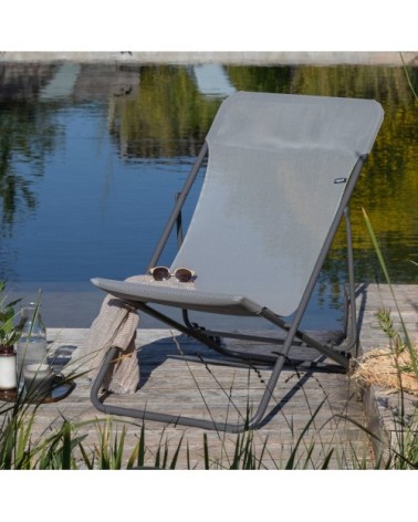 Lot de 2 transats jardin pliants multi-positions en acier gris