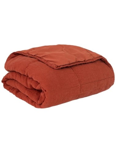 Couvre-lit en lin lavé terracotta doublure en percale de coton lavé