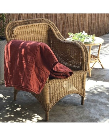 Couvre-lit en lin lavé terracotta doublure en percale de coton lavé