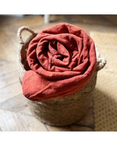 Couvre-lit en lin lavé terracotta doublure en percale de coton lavé
