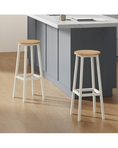 Tabourets de bar lot de 4 hauteur 74 cm repose-pieds doré et blanc