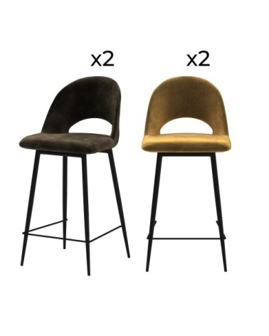 Pack 4 chaises pour îlot central en velours vert et jaune 65 cm
