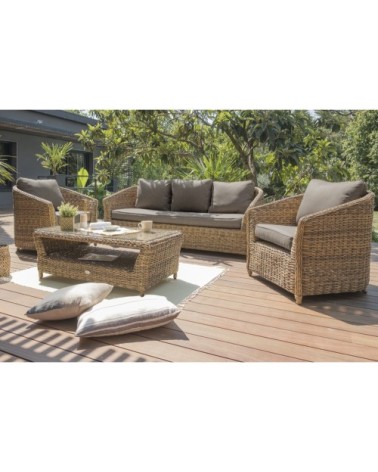 Salon de jardin 5 places en résine tressée marron