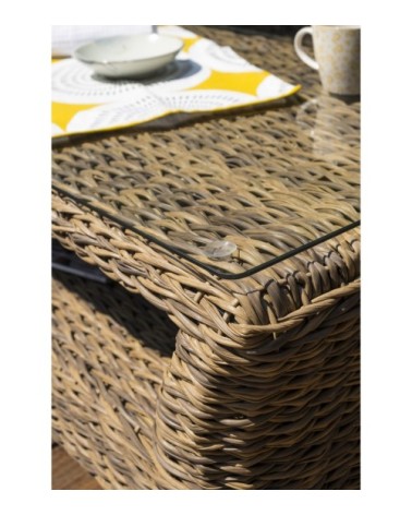 Salon de jardin 5 places en résine tressée marron