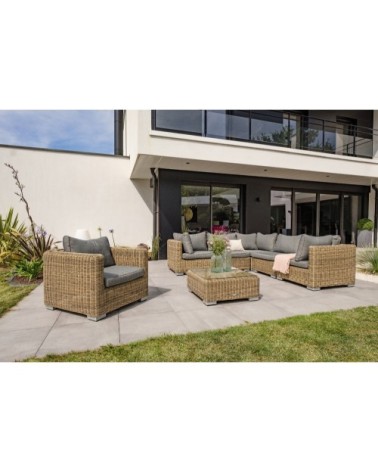 Salon de jardin 6 places en résine tressée miel