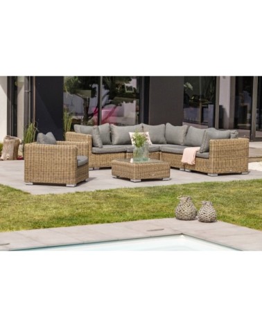 Salon de jardin 6 places en résine tressée miel