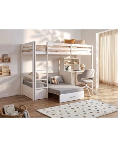 Lit mezzanine pin blanc 90 x 200 cm