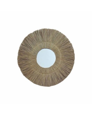Miroir rond en paille de mendong - Beige - Fibres