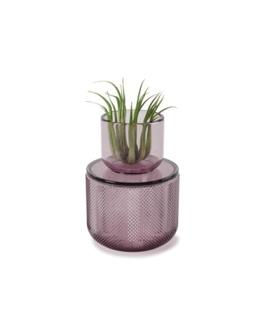 Pot en verre couvercle bougeoir violet
