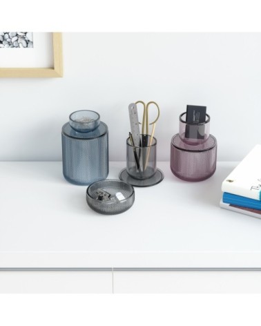 Pot en verre couvercle bougeoir violet