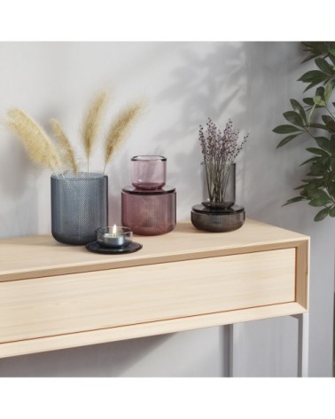 Pot en verre couvercle bougeoir violet