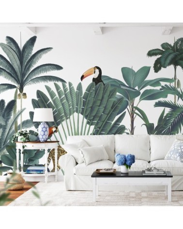 Papier peint jungle forêt tropicale luxuriante fond Blanc 425x260cm