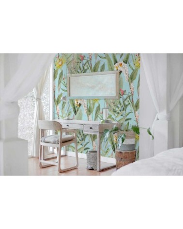 Papier peint panoramique motifs fleurs jardin tropical ciel 255x260cm