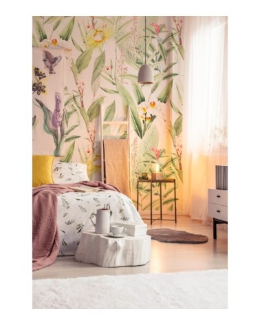 Papier peint panoramique motifs fleurs jardin tropical blanc 425x260cm