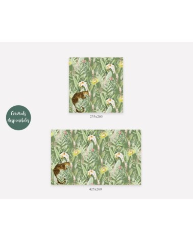 Papier peint panoramique motifs fleurs jardin tropical vert 425x260cm