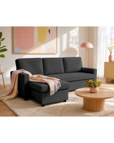Canapé d'angle réversible convertible 4 places en tissu gris foncé