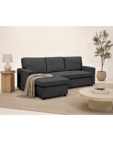 Canapé d'angle réversible convertible 4 places en tissu gris foncé