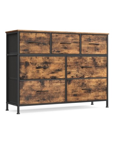 Commode 7 tiroirs acier panneau mdf tissu non-tissé marron et noir