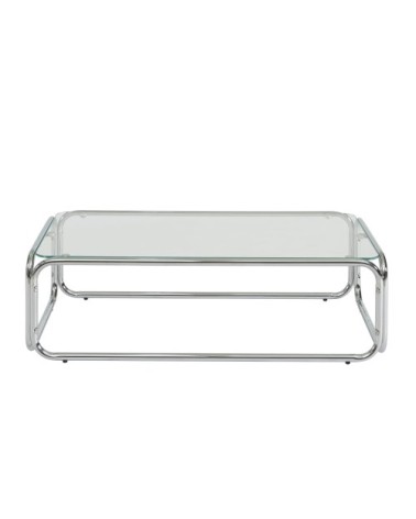 Table basse verre trempé transparent et structure en chrome