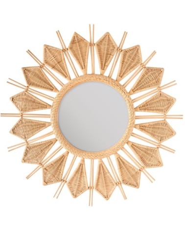 Miroir rond en rotin naturel ? 100 cm