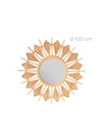 Miroir rond en rotin naturel ? 100 cm