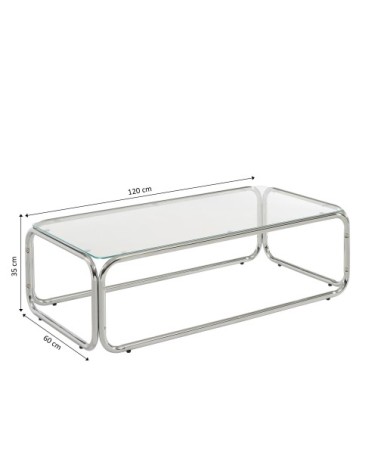 Table basse verre trempé transparent et structure en chrome