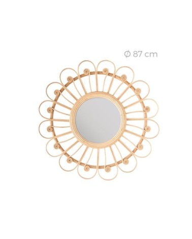 Miroir rond en rotin naturel ? 87 cm