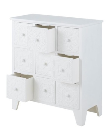 Cabinet de rangement 9 tiroirs blanc motifs arabesques