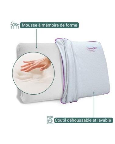 Oreiller à mémoire de forme déhoussable lavable 40x70 cm