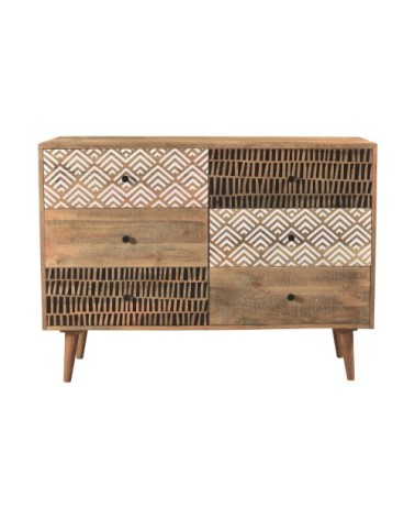 Commode en bois 6 tiroirs à motifs